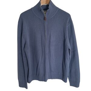 WinterSilks Blue full zip Cardigan with Mock Turtleneck Size Large preppy yacht